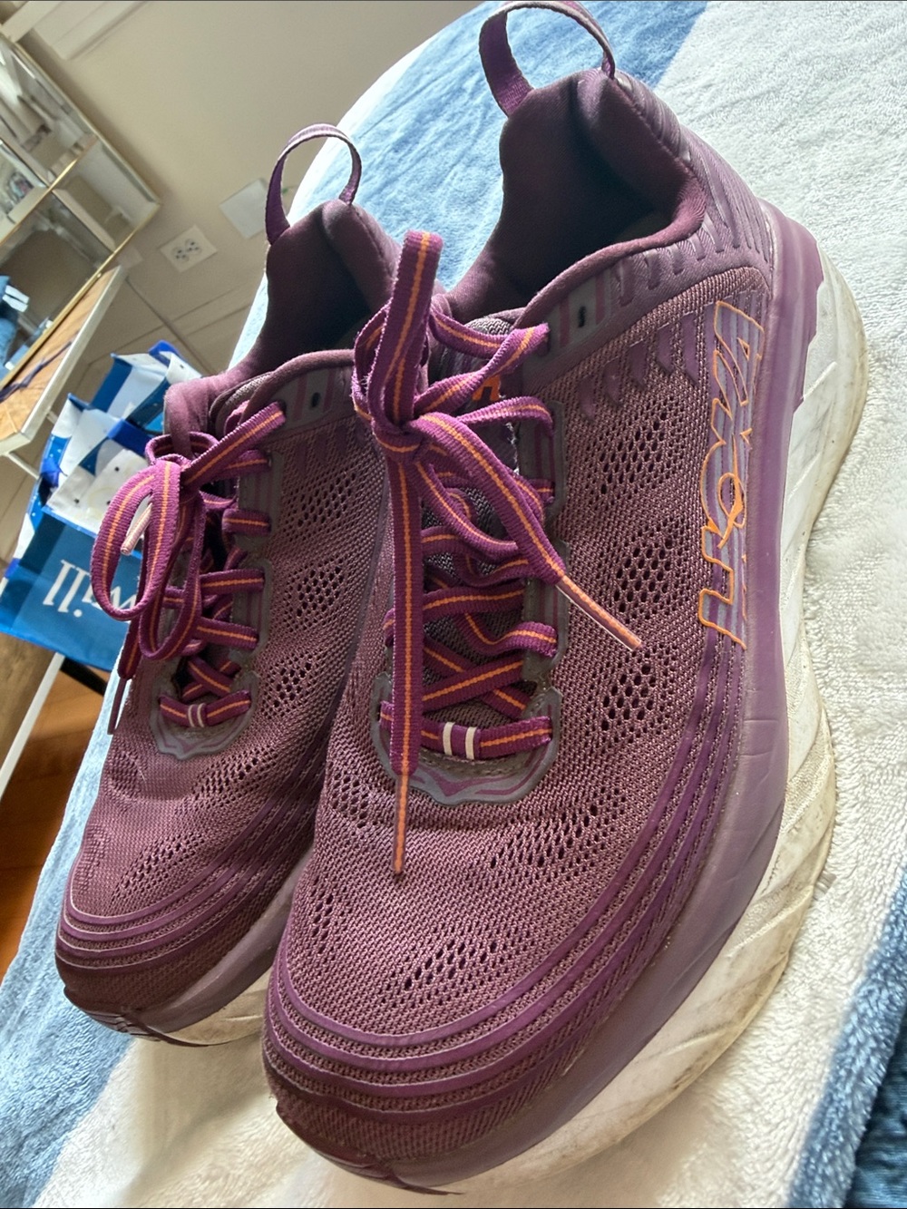Hoka Women's Plum Mesh Lace-Up Sneakers with Orange Accents